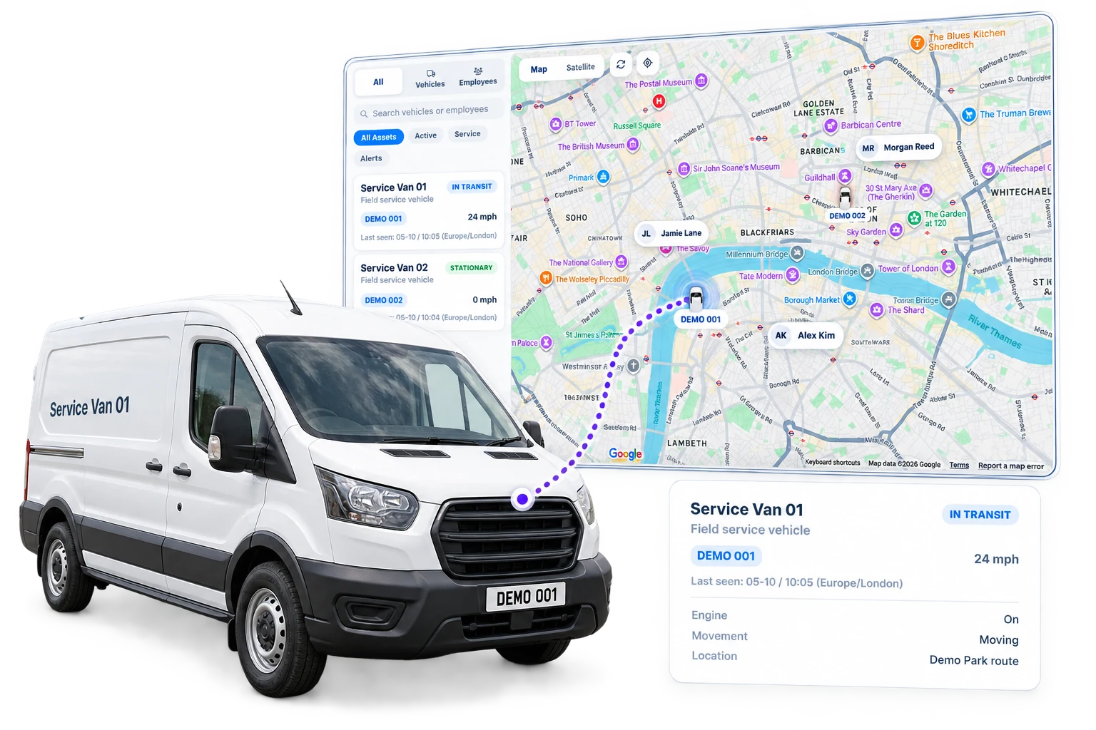 A service van connected to its location and vehicle record in Intrflex